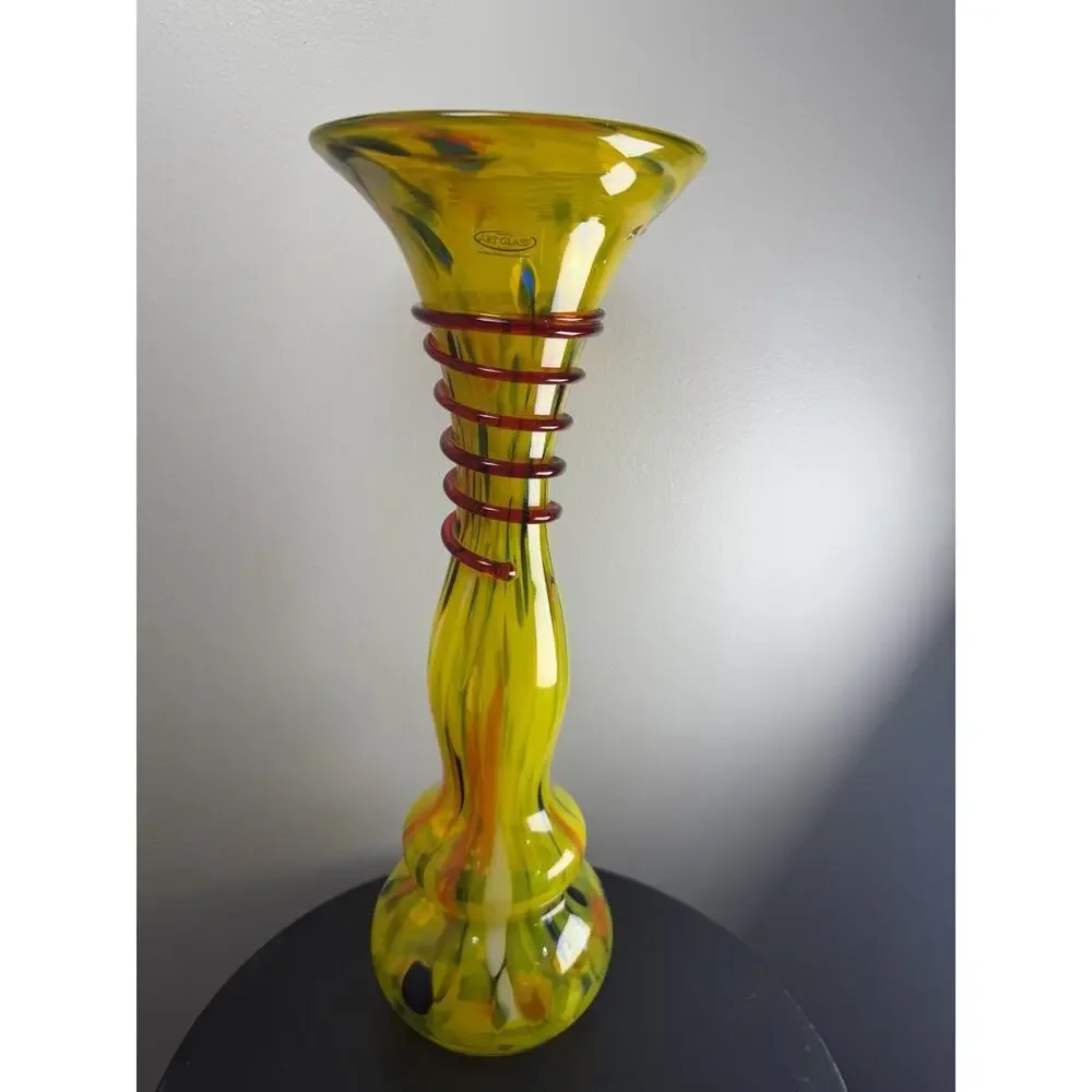 Home Essentials & Beyond Hand Blown Art Glass Trumpet Vase 17.25” Vintage